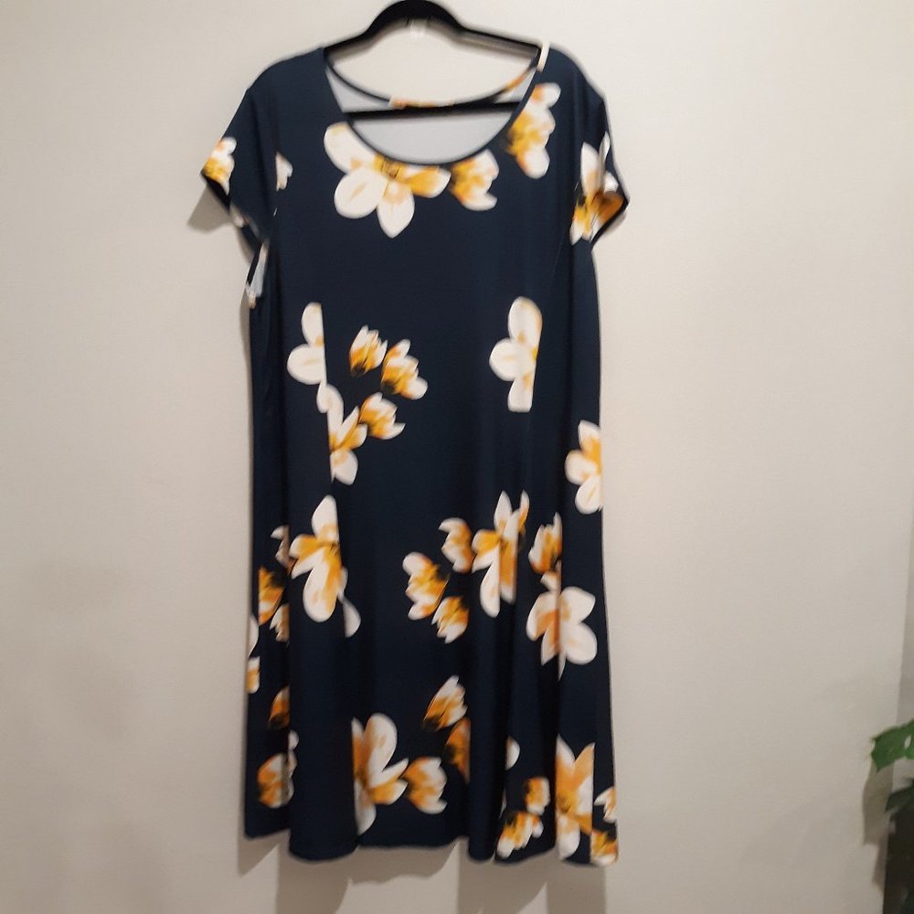 Navy and Yellow Floral Work or Church Dress Size 3X